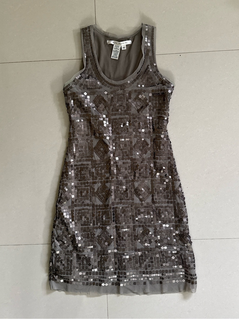 Max Studio Sleeveless Sequin Mini Dress in Gray and Silver